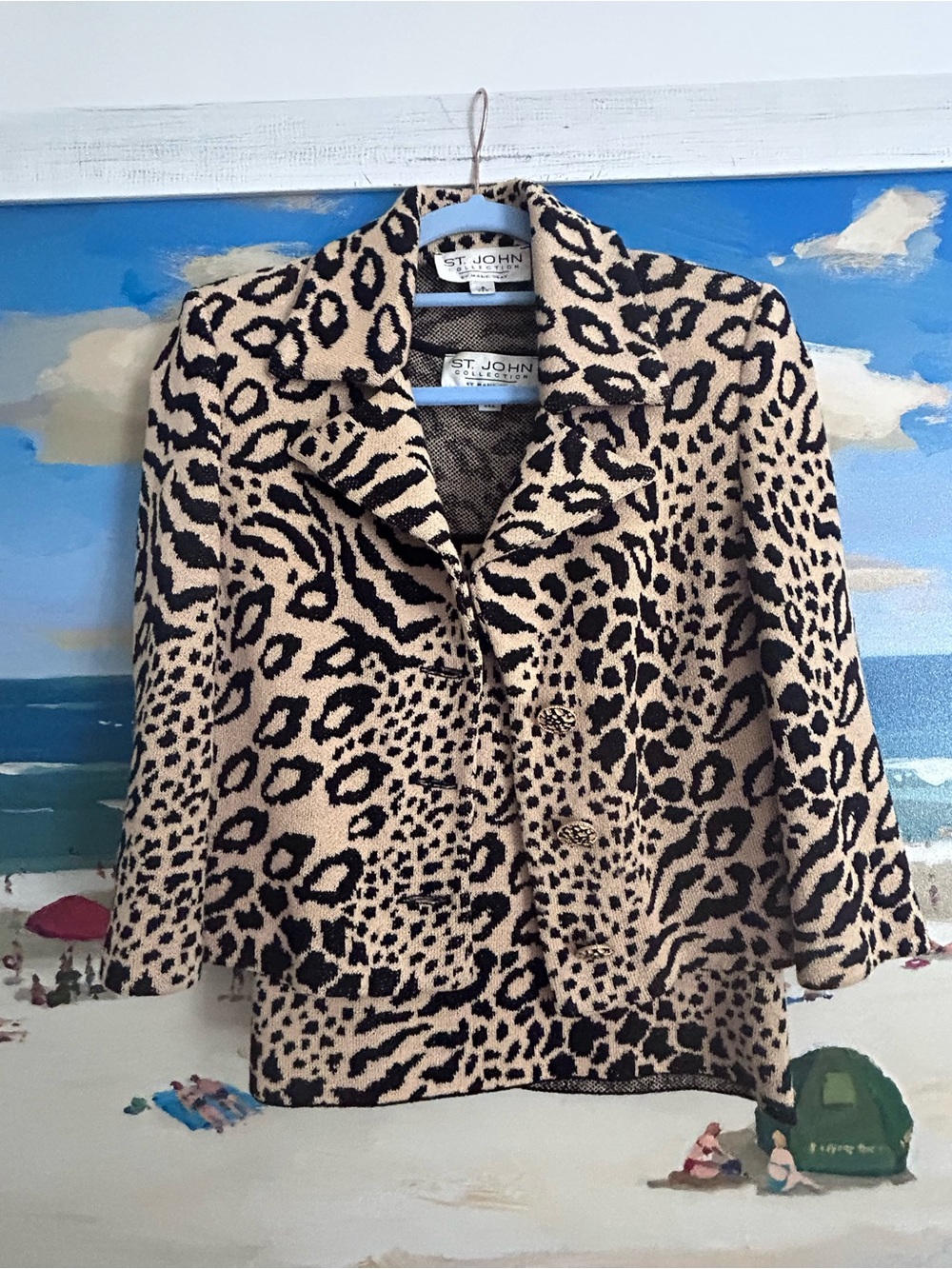 St. John cropped Leopard Print blazer and Tank Set
